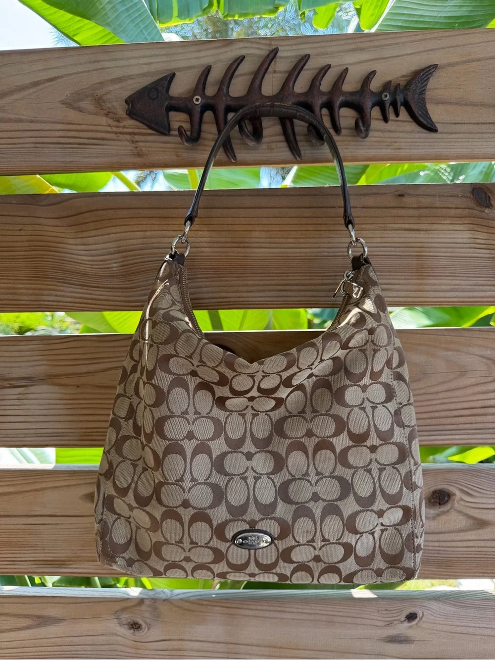 Coach Khaki/Brown Signature Hobo Shoulder Bag